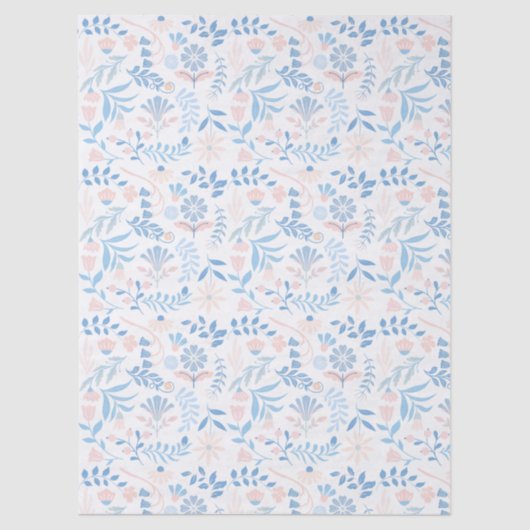 Floral design boho block print blue pink girly tissuepapier (Voorkant)