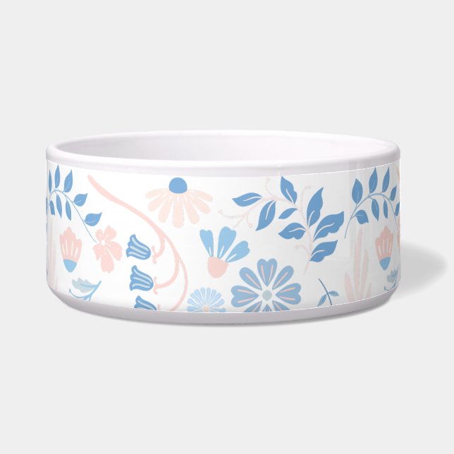 Floral design boho block print blue pink girly voerbakje (Voorkant)