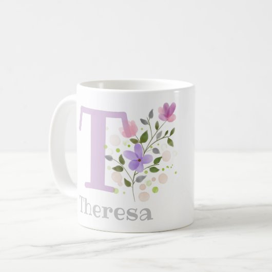 Floral Design Coffee Mok met de naam Theresa (Voorkant links)
