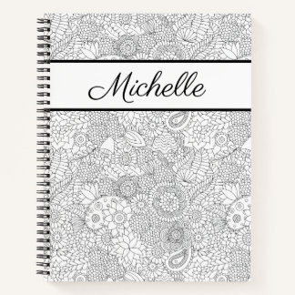 Floral Design Coloring Page Spiral notebook Notitieboek