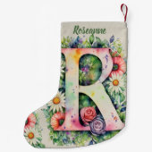 Floral Design Custom Monogram Waterverf Flowers Kleine Kerstsok (Achterkant)