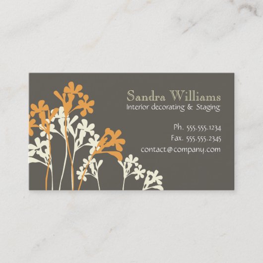Floral Design Custom Visitekaartje Dark Brown Grey (Voorkant)