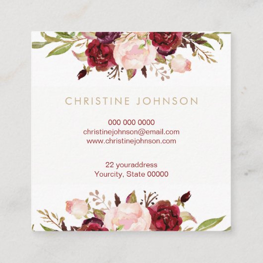 Floral Design Elegant Kapsalonscript Vierkante Visitekaartje (Achterkant)