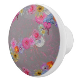 Floral design in gray and pastel keramische knop