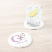 Floral design met gebruikersnaam en Initiaal Zandsteen Onderzetter (Zijkant)