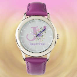 Floral design met naam en Initiaal kinderhorloge Horloge