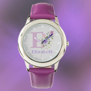 Floral design met naam en Initiaal kinderhorloge Horloge