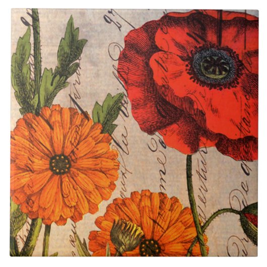  Floral Design met Red Poppy Tegeltje (Voorkant)