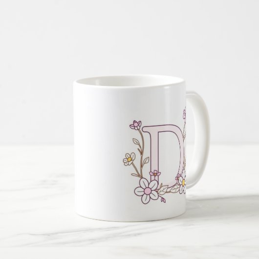 Floral Design Monogram D Initiaal Koffie Mok (Voorkant rechts)