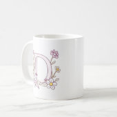 Floral Design Monogram D Initiaal Koffie Mok (Voorkant links)