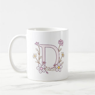 Floral Design Monogram D Initiaal Koffie Mok