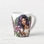 Floral Design Mooie dame met koffie Latte Mok (Rechterhoek)