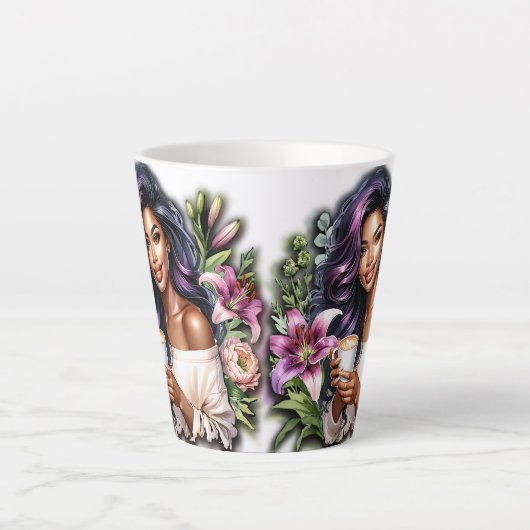 Floral Design Mooie dame met koffie Latte Mok (Voorkant)