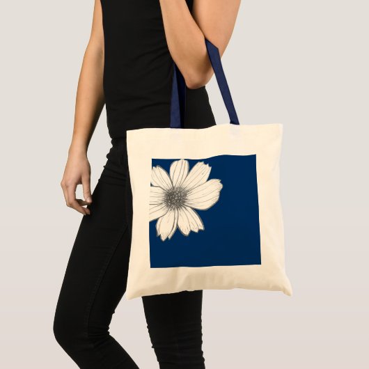 Floral design Navy Blue Tote Bag (Voorkant (product))