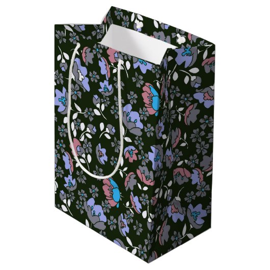 Floral design op zwart medium cadeauzakje (Achterkant Gekanteld)