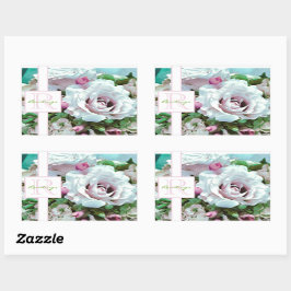 Floral design | Roze Rose | Monogram Rechthoekige Sticker