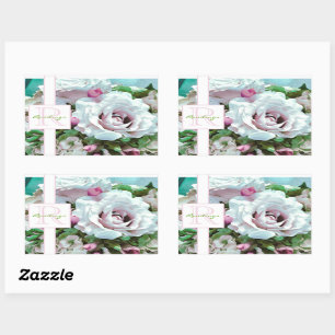Floral design   Roze Rose   Monogram Rechthoekige Sticker