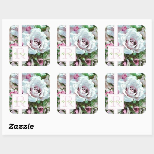 Floral design | Roze Rose | Monogram Vierkante Sticker (Vel)