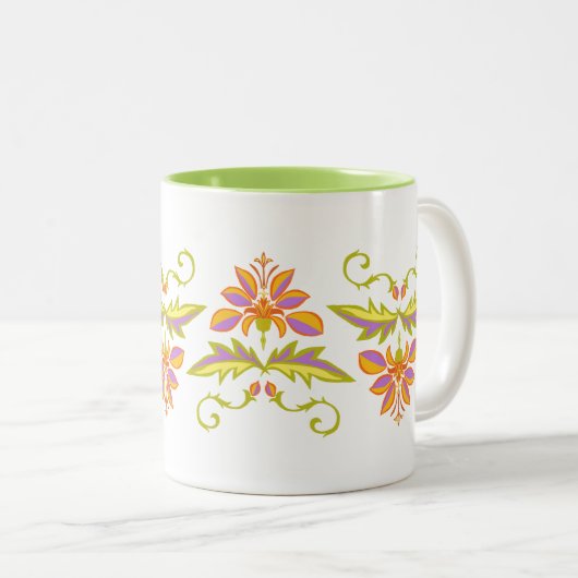 Floral design tweekleurige koffiemok (Voorkant rechts)