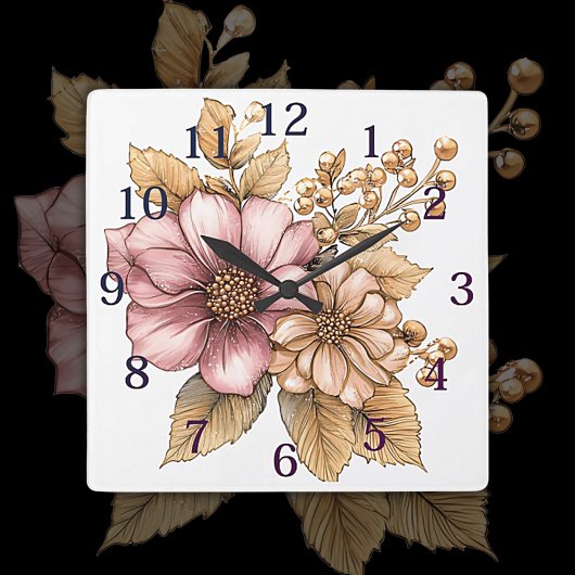 Floral Design Wall Clock Vierkante Klok