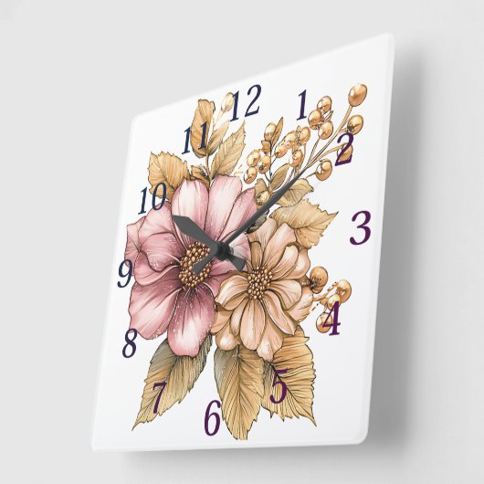 Floral Design Wall Clock Vierkante Klok (Hoek)