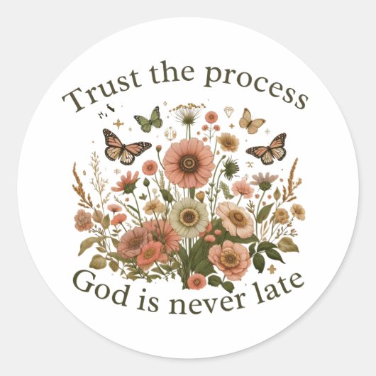 Floral design with butterflies – Christian quote “ Ronde Sticker (Voorkant)