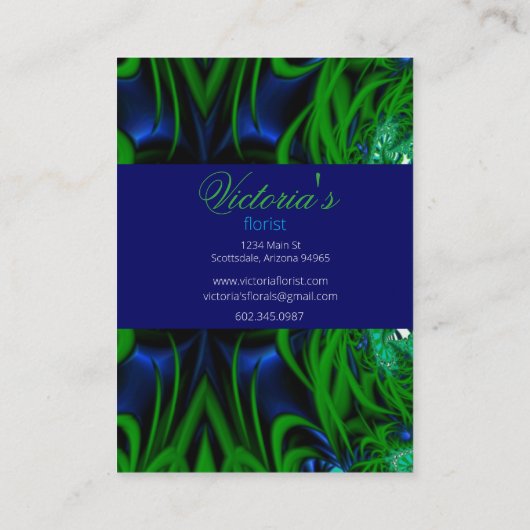Floral Designer Blue en Green Design Visitekaartje (Achterkant)