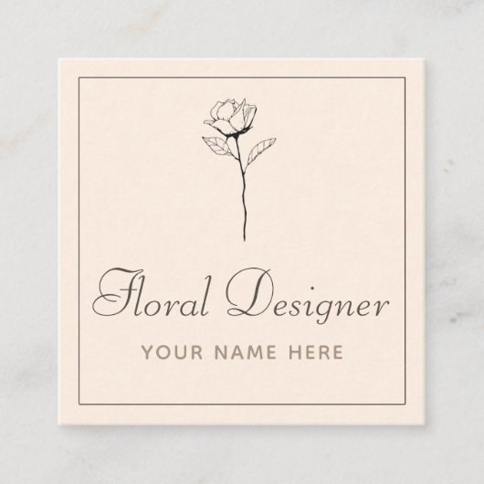 Floral Designer  Getekend Roos Botanisch Plant Vierkante Visitekaartje (Voorkant)