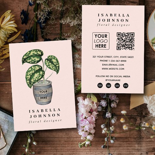 Floral Designer Logo Roze QR Code Social Media Visitekaartje