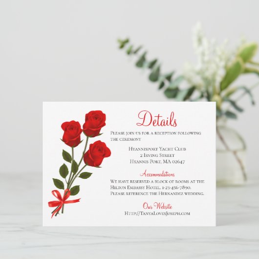 Floral Details Red Rose Flower - Wedding Party Kaart (Staand voorkant)