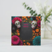 Floral dia de los muertos suikerschedel kaart (Staand voorkant)