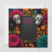 Floral dia de los muertos suikerschedel kaart (Voorkant)
