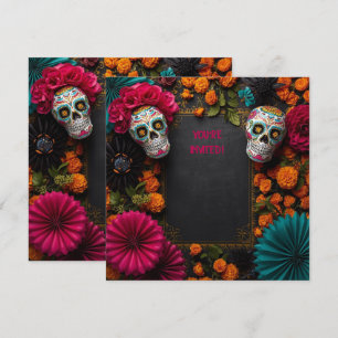 Floral dia de los muertos suikerschedel kaart