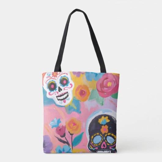 Floral Dia De Los Muertos Tote Bag (Achterkant)