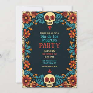 💀 Floral Día de Muertos Party Uitnodiging
