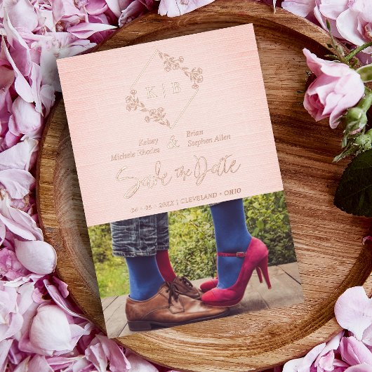  Floral Diamond Foto Roze Textieleffect Folie Uitnodiging