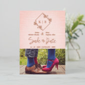  Floral Diamond Foto Roze Textieleffect Folie Uitnodiging (Staand Voorkant)