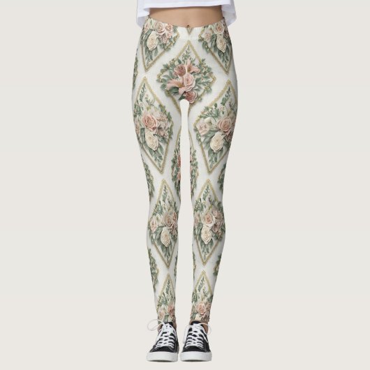 Floral Diamonds Pattern – Geometric Botanical  Leggings (Voorkant)