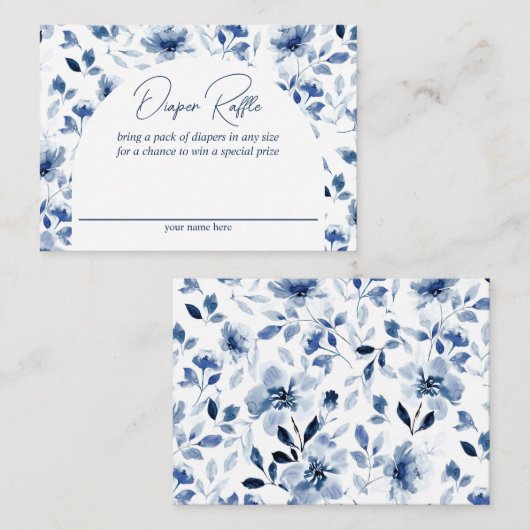 Floral Diaper Raffle van Navy en Dusty Blue Boy Informatiekaartje (Voorkant / Achterkant)