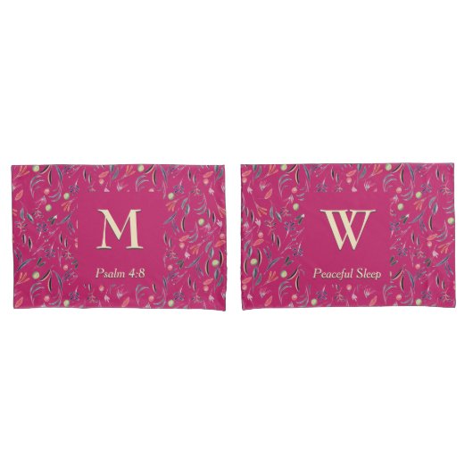 FLORAL Diep Roze | MONOGRAM | Schrift Kussensloop (Voorkant-Set)