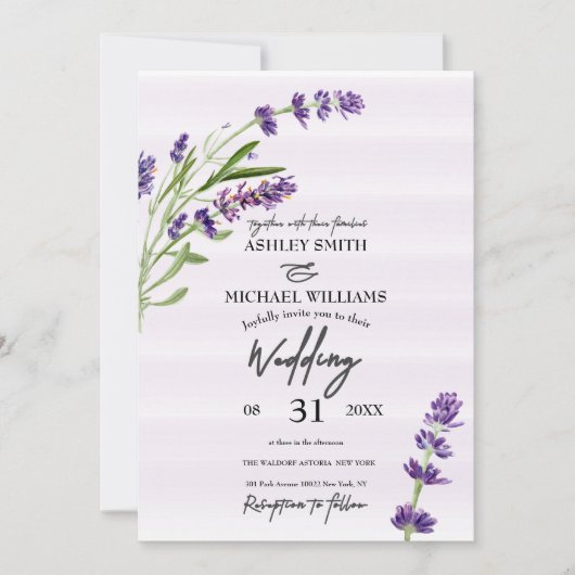 Floral Digital Lavender Romantic Wedding Kaart (Voorkant)