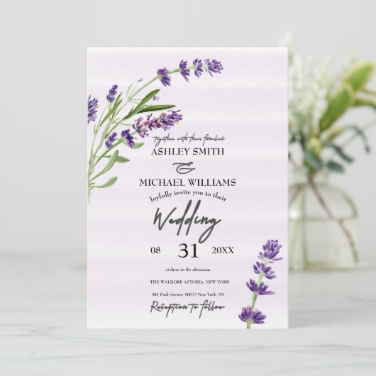 Floral Digital Lavender Romantic Wedding Kaart (Staand voorkant)