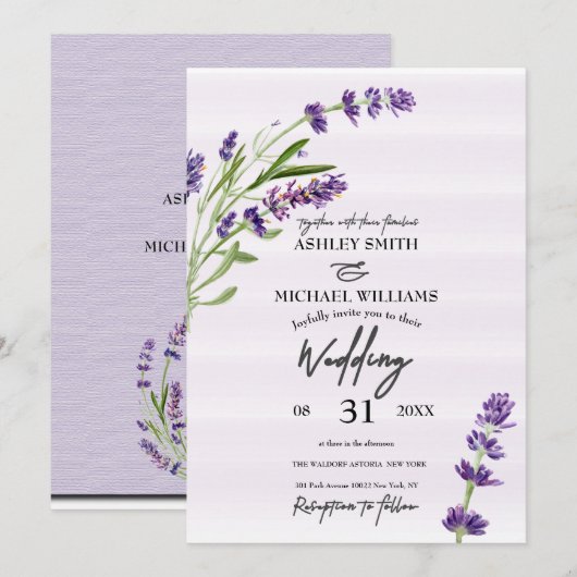 Floral Digital Lavender Romantic Wedding Kaart (Voorkant / Achterkant)