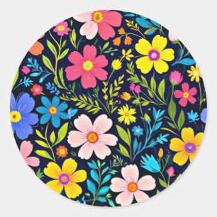Floral Digitale Schilderij Bloemen Patroon-38875 Ronde Sticker