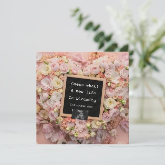 Floral digitale zwangerschapsaankondiging kaart (Staand voorkant)