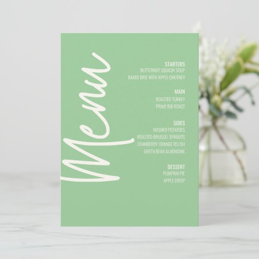 Floral Dinner Menu Groene Bruiloft Thanksgiving Kaart (Staand voorkant)