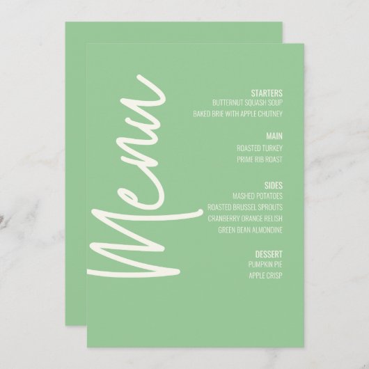 Floral Dinner Menu Groene Bruiloft Thanksgiving Kaart (Voorkant / Achterkant)