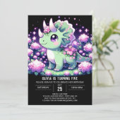 Floral Dino Dinosaurus Digitale Verjaardag Kaart (Staand voorkant)