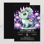 Floral Dino Dinosaurus Digitale Verjaardag Kaart (Voorkant / Achterkant)