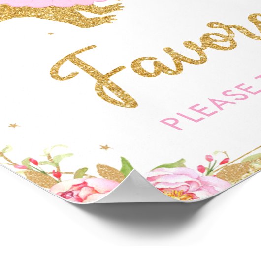 Floral Dinosaur Birthday Party T-Rex Favors Sign Poster (Hoek)